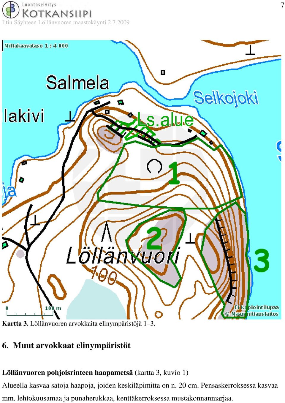 Muut arvokkaat elinympäristöt Löllänvuoren pohjoisrinteen haapametsä (kartta 3, kuvio 1)