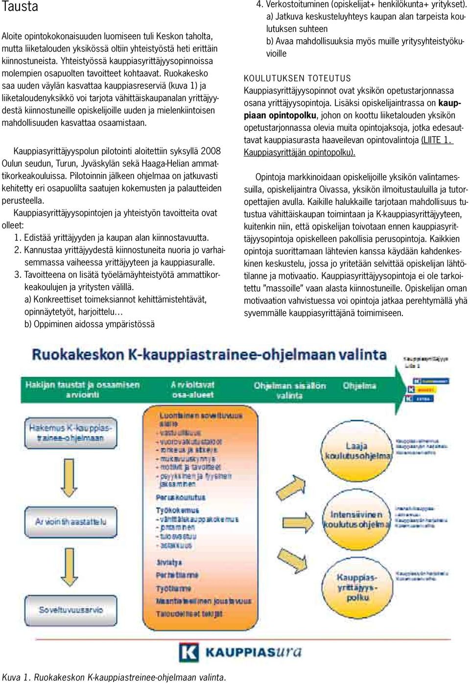 Ruokakesko saa uuden väylän kasvattaa kauppiasreserviä (kuva 1) ja liiketaloudenyksikkö voi tarjota vähittäiskaupanalan yrittäjyydestä kiinnostuneille opiskelijoille uuden ja mielenkiintoisen