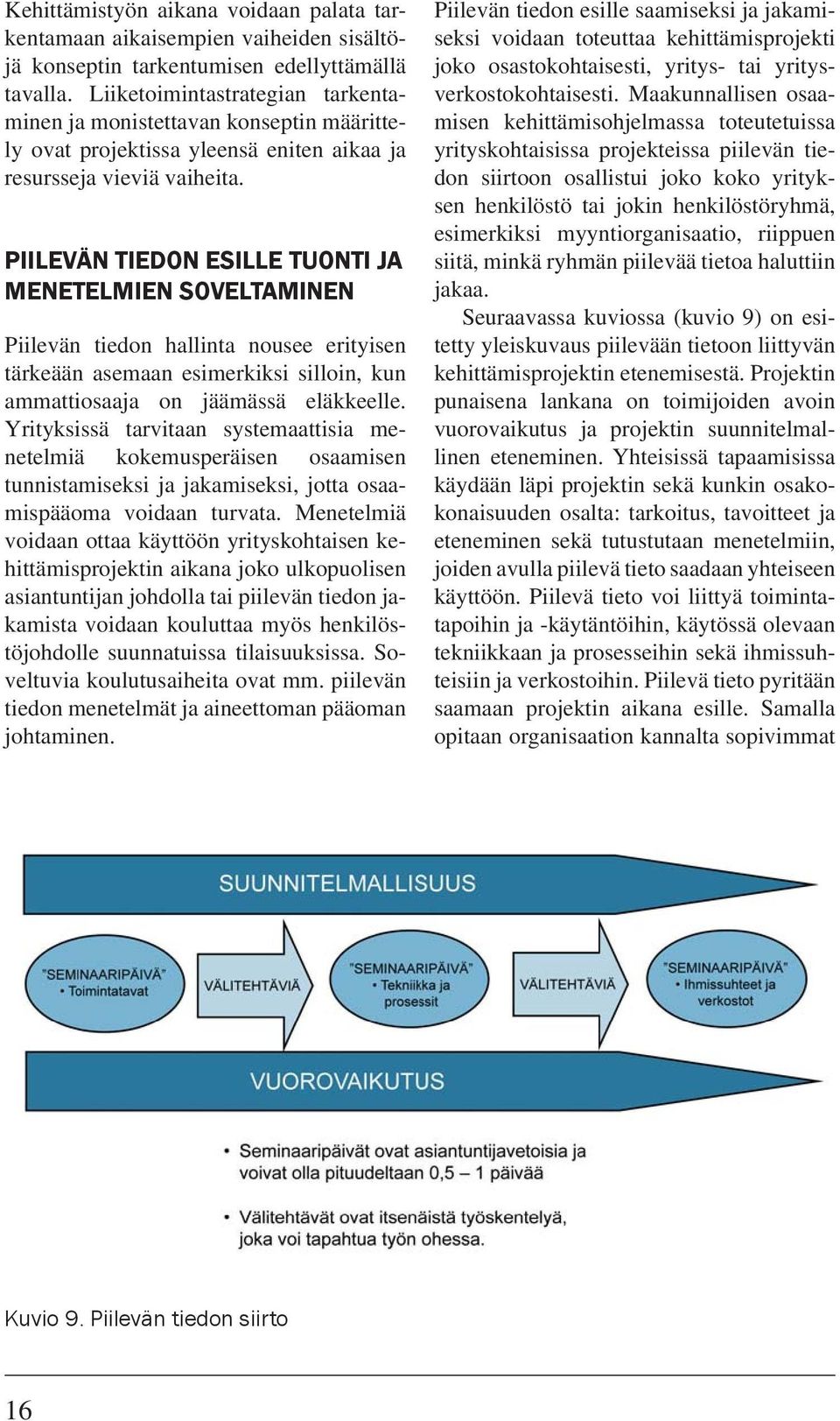 PIILEVÄN TIEDON ESILLE TUONTI JA MENETELMIEN SOVELTAMINEN Piilevän tiedon hallinta nousee erityisen tärkeään asemaan esimerkiksi silloin, kun ammattiosaaja on jäämässä eläkkeelle.