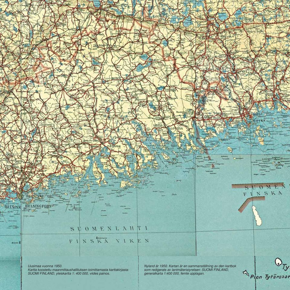 SUOMI FINLAND, yleiskartta 1: 400 000, viides painos. Nyland år 1950.