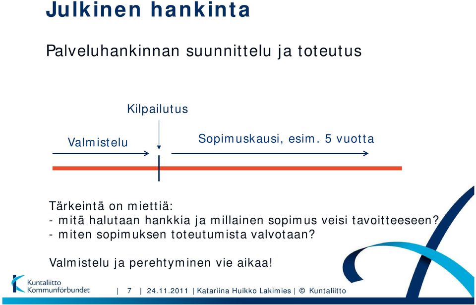 5 vuotta Tärkeintä on miettiä: - mitä halutaan hankkia ja millainen sopimus veisi