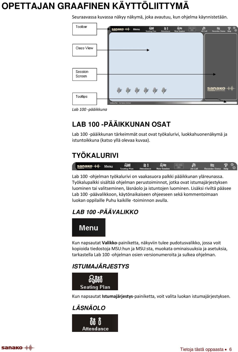 TYÖKALURIVI Lab 100 ohjelman työkalurivi on vaakasuora palkki pääikkunan yläreunassa.