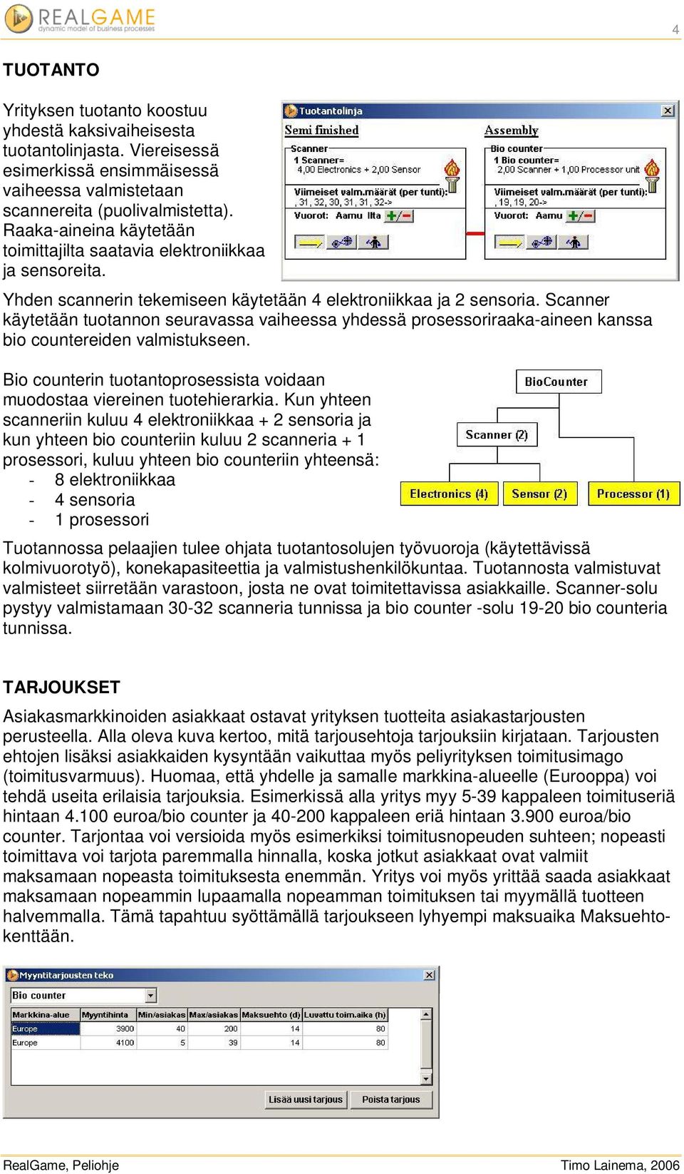 Scanner käytetään tuotannon seuravassa vaiheessa yhdessä prosessoriraaka-aineen kanssa bio countereiden valmistukseen. Bio counterin tuotantoprosessista voidaan muodostaa viereinen tuotehierarkia.