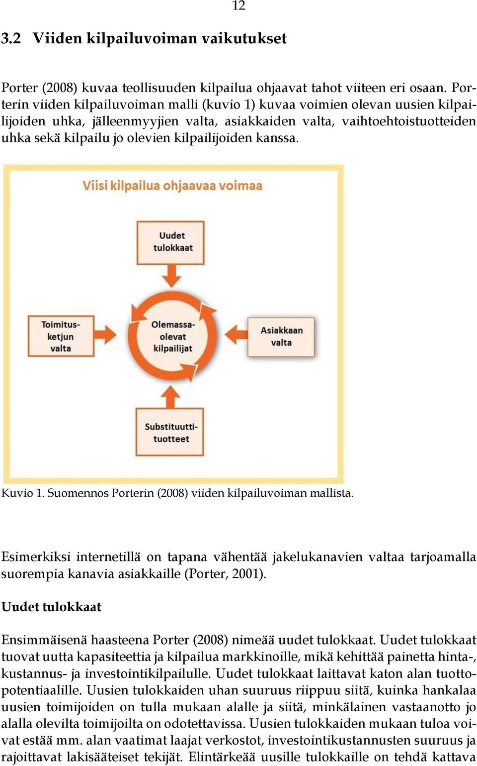 kilpailijoiden kanssa. Kuvio 1. Suomennos Porterin (2008) viiden kilpailuvoiman mallista.