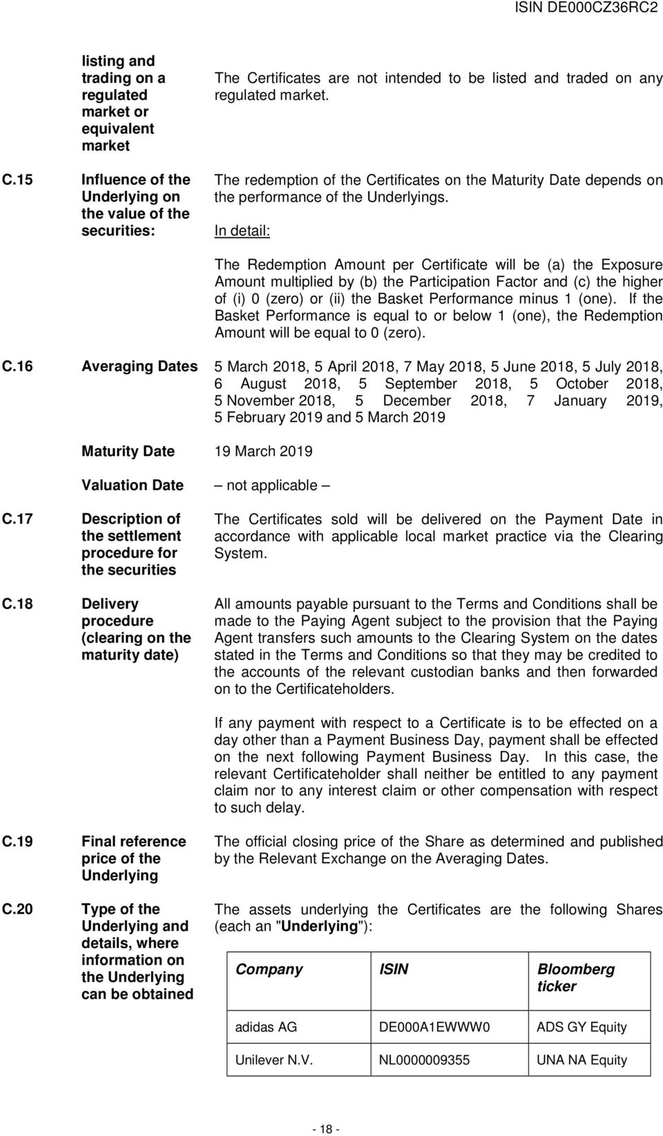 The redemption of the Certificates on the Maturity Date depends on the performance of the Underlyings.