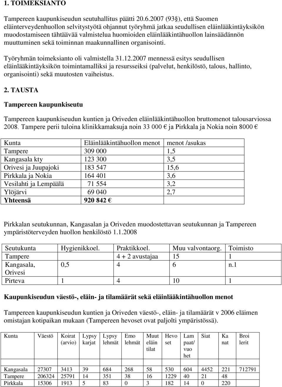 lainsäädännön muuttuminen sekä toiminnan maakunnallinen organisointi. Työryhmän toimeksianto oli valmistella 31.12.