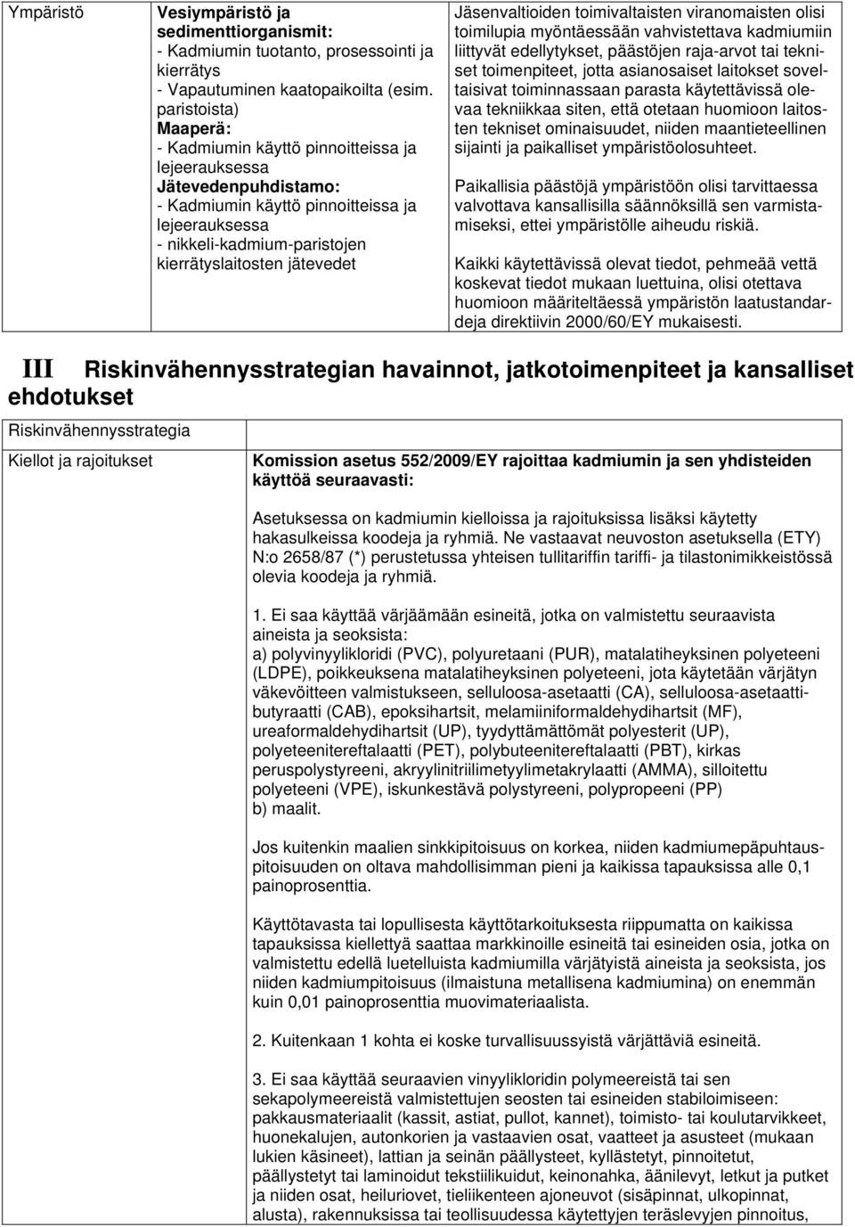 jätevedet Jäsenvaltioiden toimivaltaisten viranomaisten olisi toimilupia myöntäessään vahvistettava kadmiumiin liittyvät edellytykset, päästöjen raja-arvot tai tekniset toimenpiteet, jotta