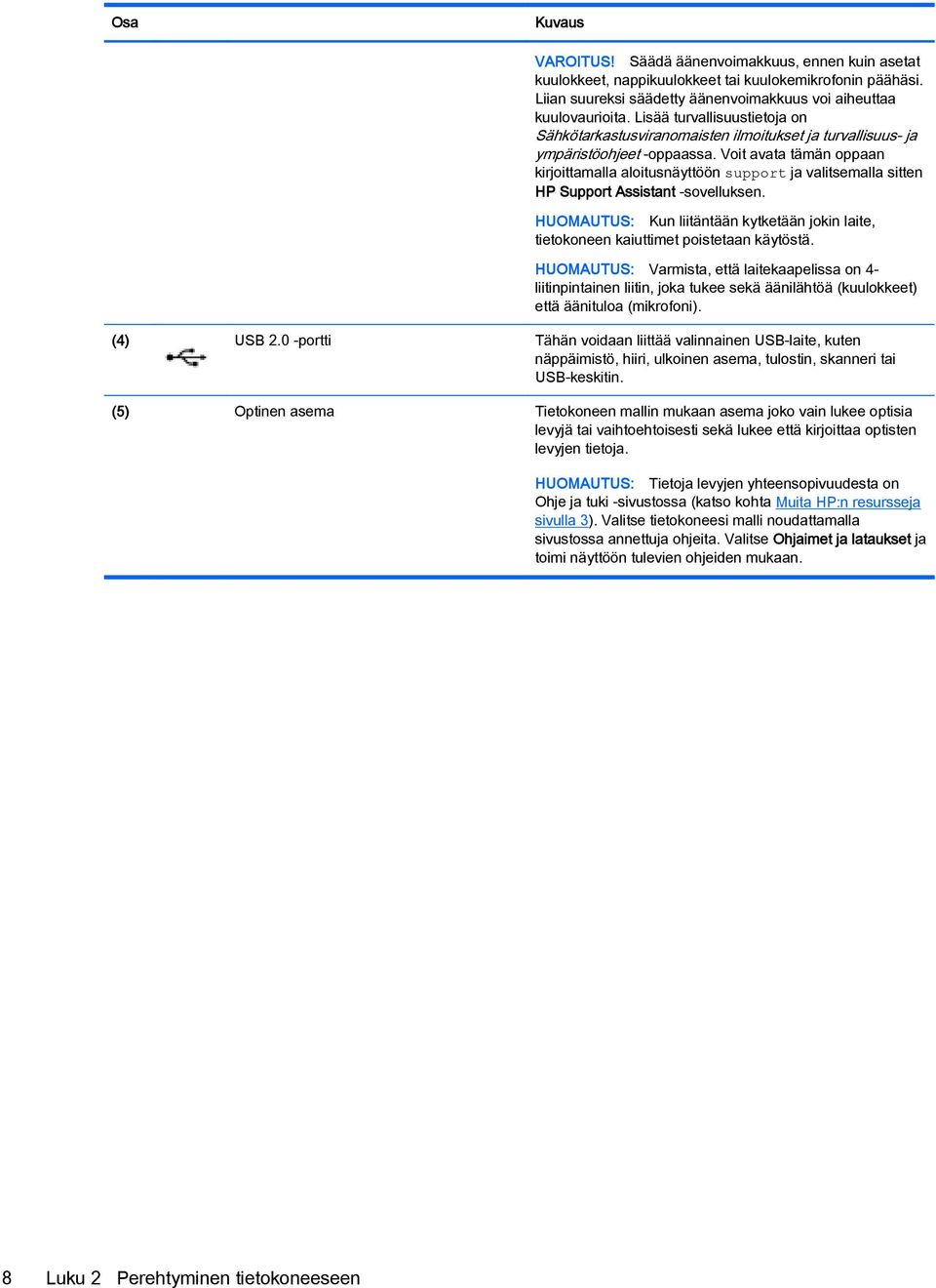 Voit avata tämän oppaan kirjoittamalla aloitusnäyttöön support ja valitsemalla sitten HP Support Assistant -sovelluksen.