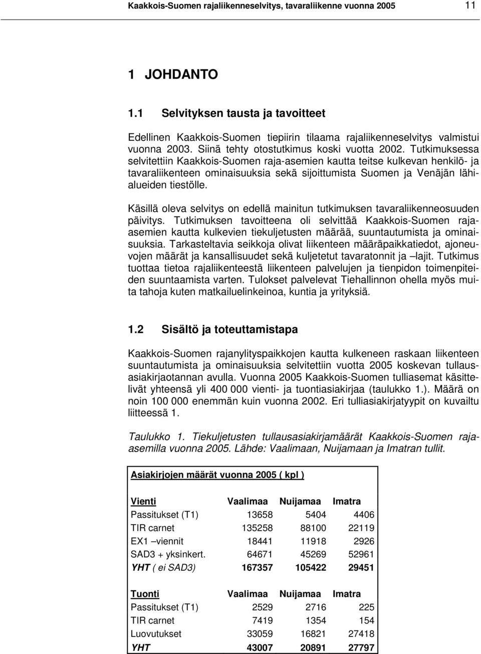 Tutkimuksessa selvitettiin Kaakkois-Suomen raja-asemien kautta teitse kulkevan henkilö- ja tavaraliikenteen ominaisuuksia sekä sijoittumista Suomen ja Venäjän lähialueiden tiestölle.