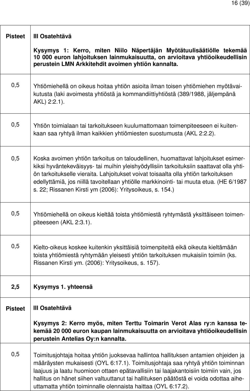 0,5 Yhtiömiehellä on oikeus hoitaa yhtiön asioita ilman toisen yhtiömiehen myötävaikutusta (laki avoimesta yhtiöstä ja kommandiittiyhtiöstä (389/1988, jäljempänä AKL) 2:2.1).