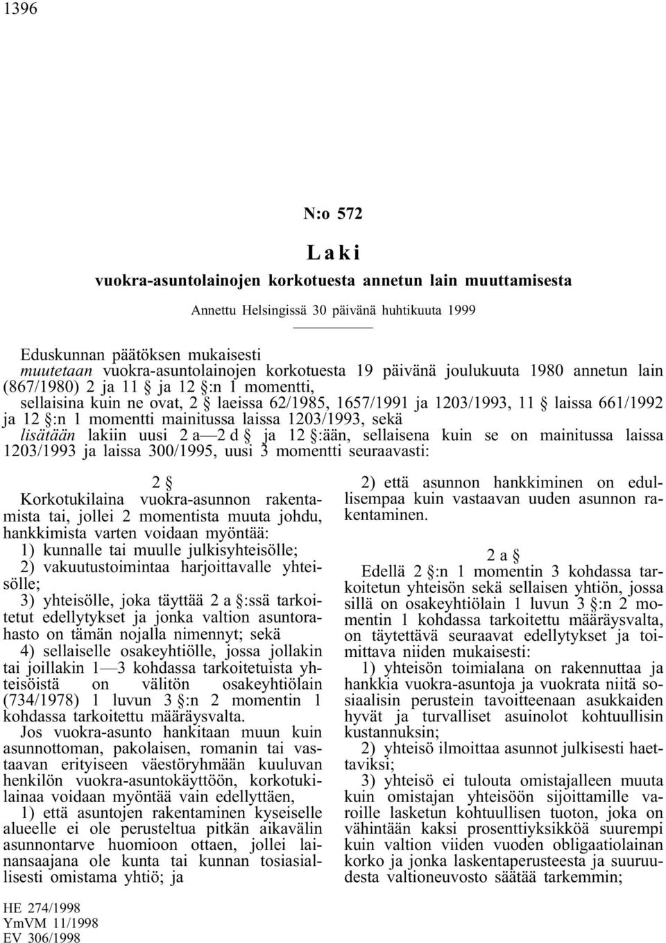 mainitussa laissa 1203/1993, sekä lisätään lakiin uusi 2 a 2 d ja 12 :ään, sellaisena kuin se on mainitussa laissa 1203/1993 ja laissa 300/1995, uusi 3 momentti seuraavasti: 2 Korkotukilaina