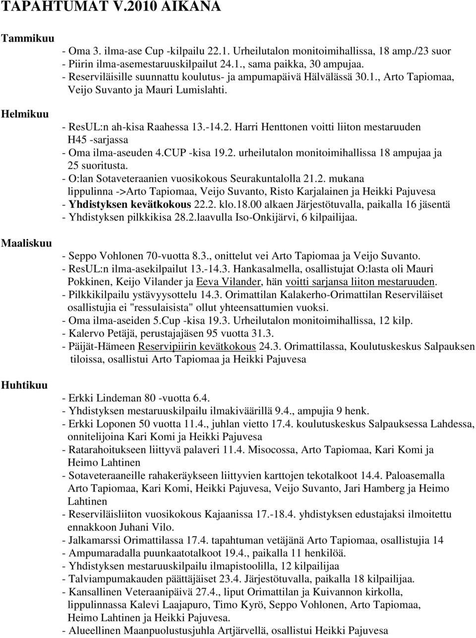 Harri Henttonen voitti liiton mestaruuden H45 -sarjassa - Oma ilma-aseuden 4.CUP -kisa 19.2. urheilutalon monitoimihallissa 18 ampujaa ja 25 suoritusta.