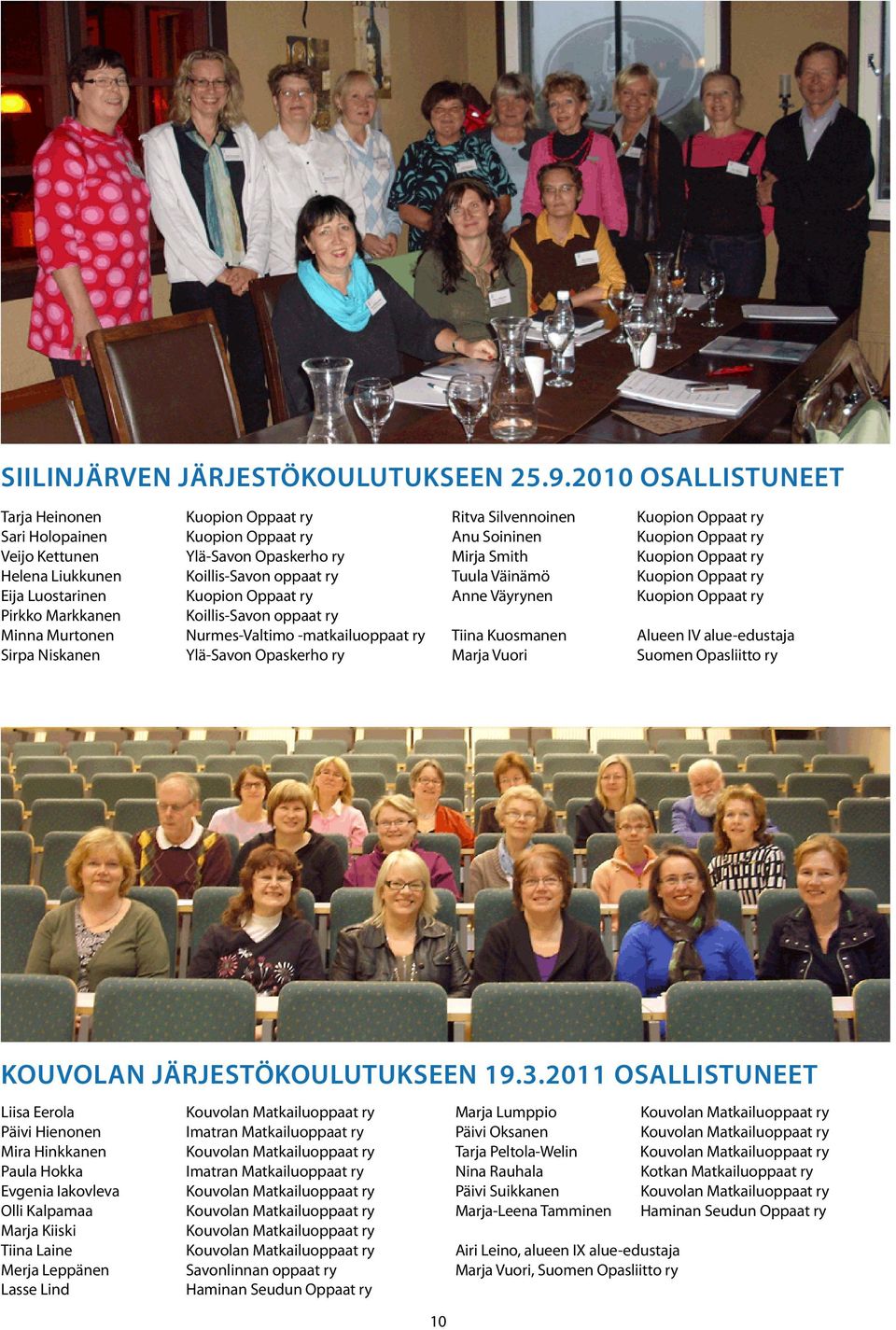 Opaskerho ry Koillis-Savon oppaat ry Kuopion Oppaat ry Koillis-Savon oppaat ry Nurmes-Valtimo -matkailuoppaat ry Ylä-Savon Opaskerho ry Ritva Silvennoinen Anu Soininen Mirja Smith Tuula Väinämö Anne