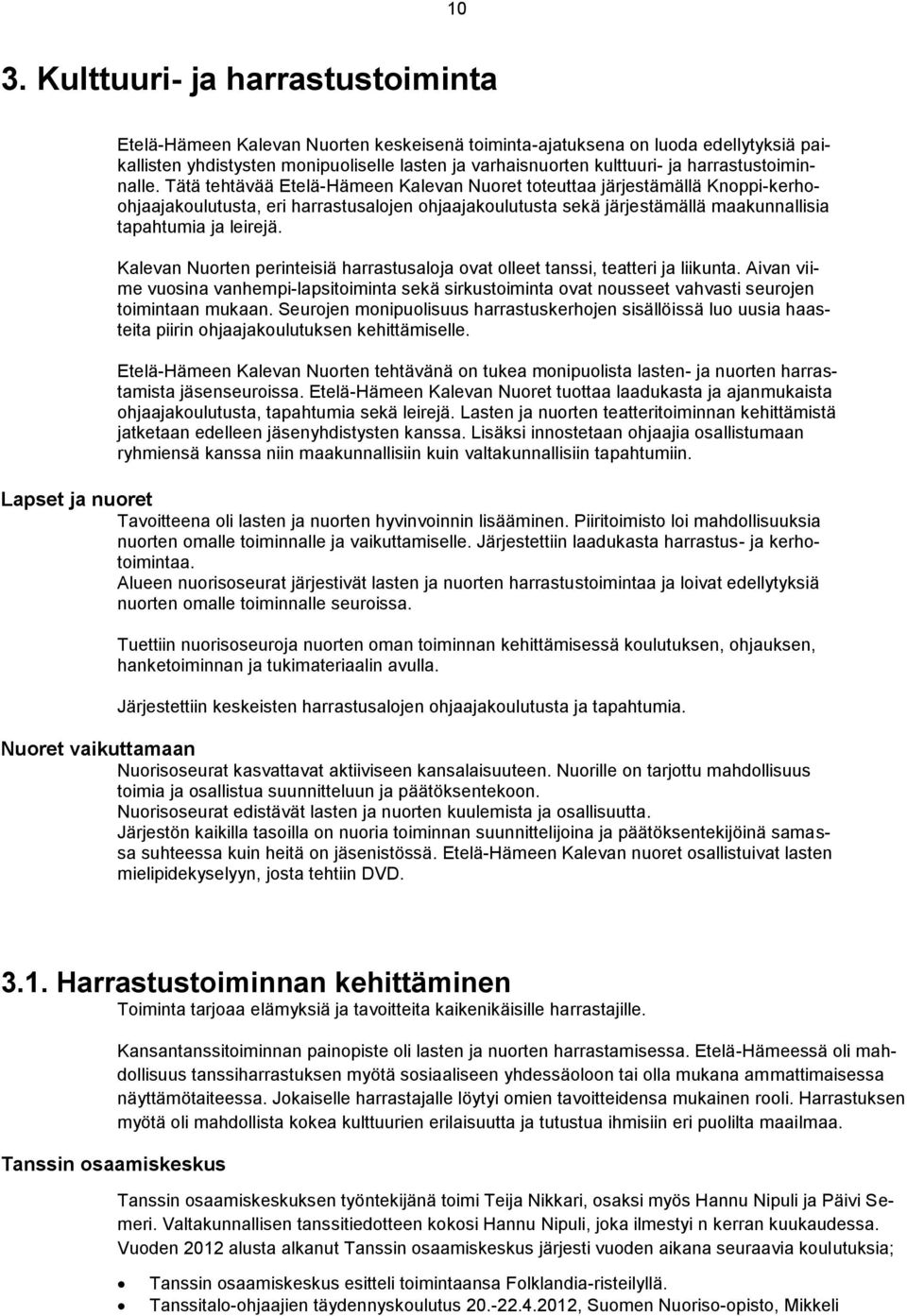 Tätä tehtävää Etelä-Hämeen Kalevan Nuoret toteuttaa järjestämällä Knoppi-kerhoohjaajakoulutusta, eri harrastusalojen ohjaajakoulutusta sekä järjestämällä maakunnallisia tapahtumia ja leirejä.