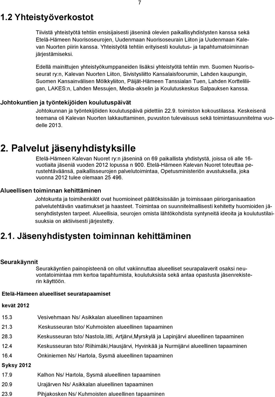 Suomen Nuorisoseurat ry:n, Kalevan Nuorten Liiton, Sivistysliitto Kansalaisfoorumin, Lahden kaupungin, Suomen Kansainvälisen Mölkkyliiton, Päijät-Hämeen Tanssialan Tuen, Lahden Kortteliliigan,