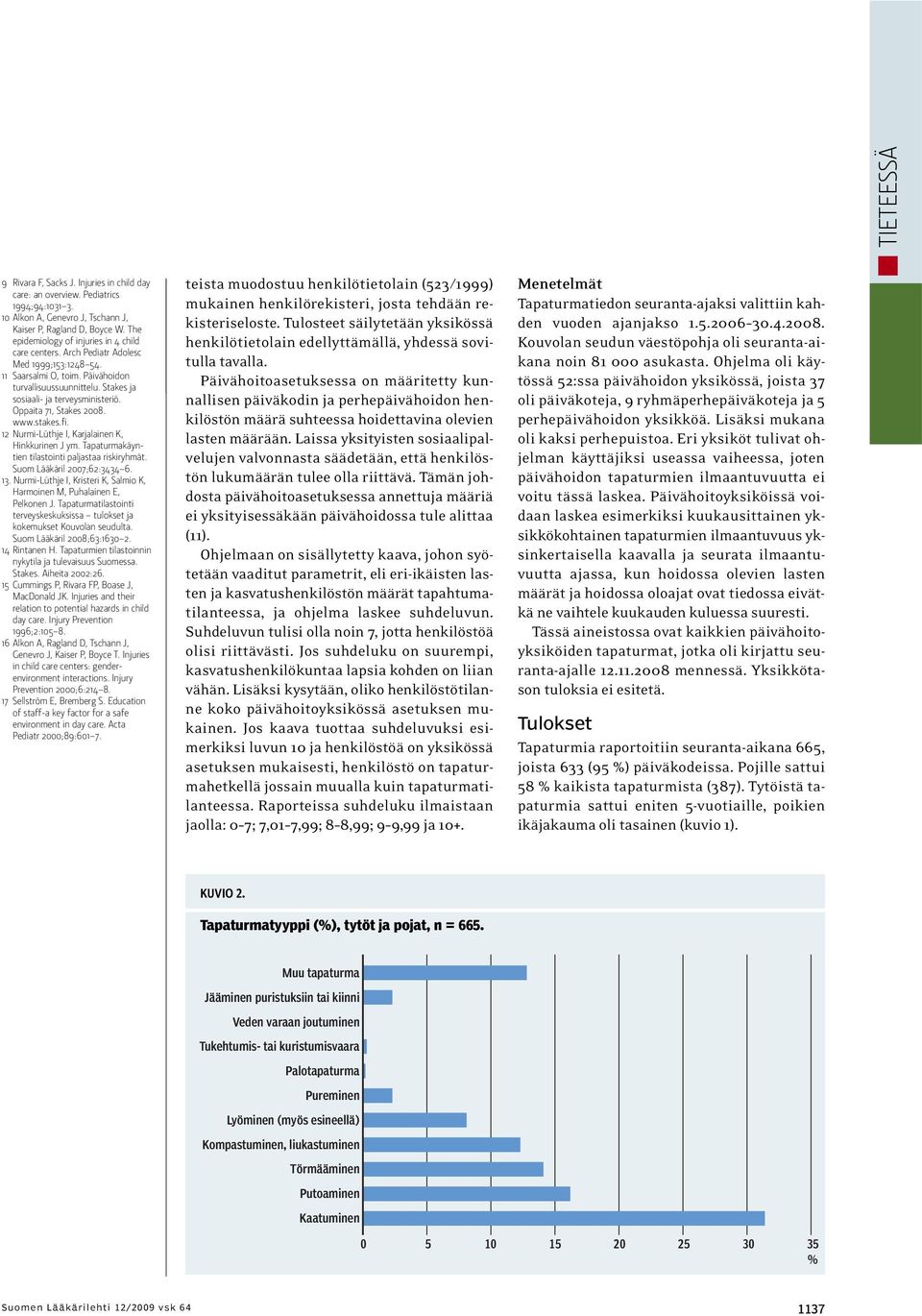 Oppaita 71, Stakes 2008. www.stakes.fi. 12 Nurmi-Lüthje I, Karjalainen K, Hinkkurinen J ym. Tapaturmakäyntien tilastointi paljastaa riskiryhmät. Suom Lääkäril 2007;62:3434 6. 13.