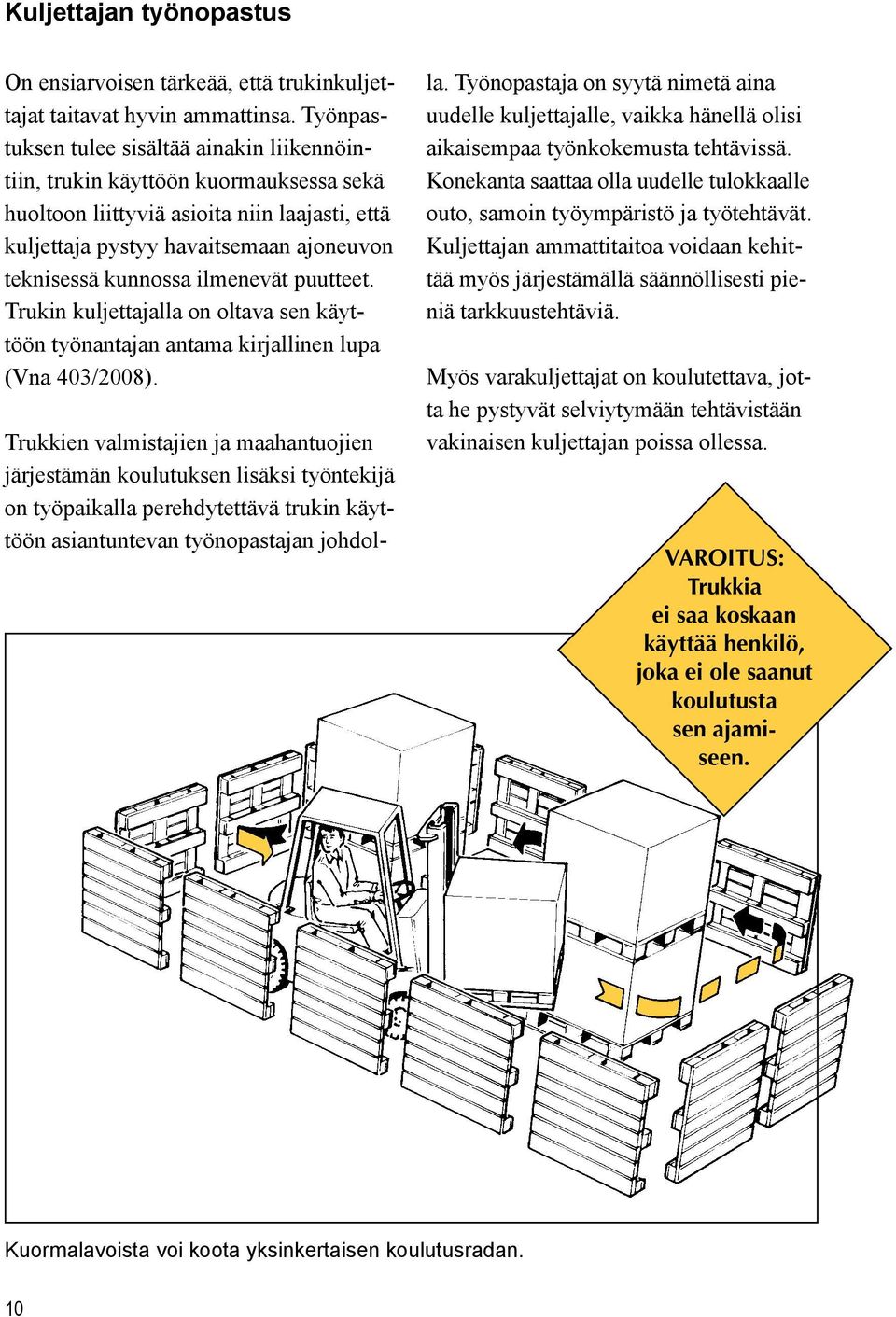 ilmenevät puutteet. Trukin kuljettajalla on oltava sen käyttöön työnantajan antama kirjallinen lupa (Vna 403/2008).