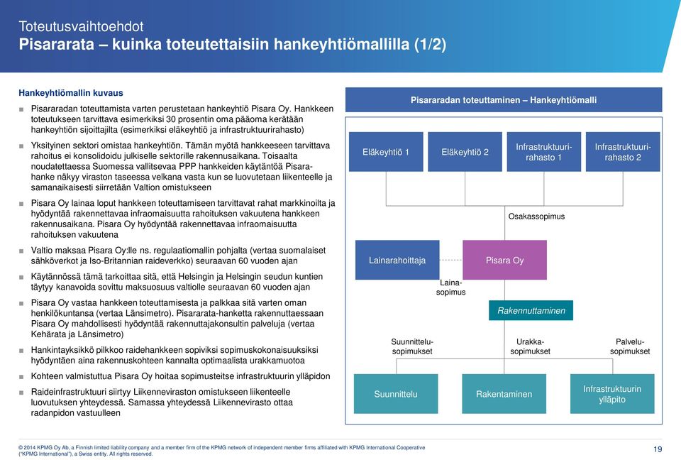 Tämän myötä hankkeeseen tarvittava rahoitus ei konsolidoidu julkiselle sektorille rakennusaikana.