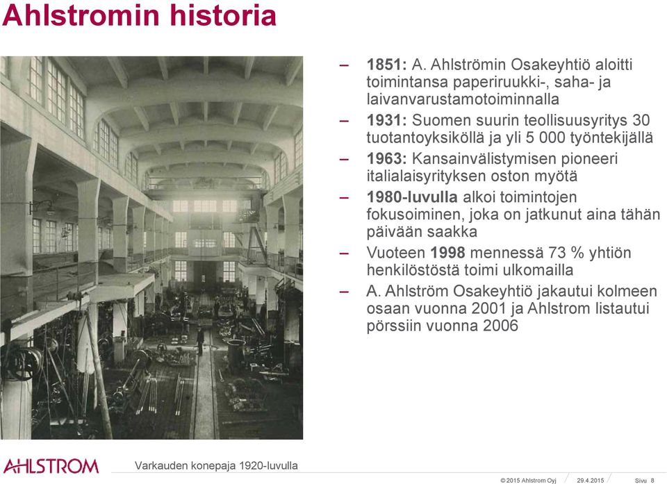 tuotantoyksiköllä ja yli 5 000 työntekijällä 1963: Kansainvälistymisen pioneeri italialaisyrityksen oston myötä 1980-luvulla alkoi toimintojen