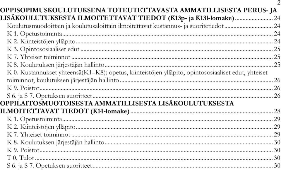 Yhteiset toiminnot... 25 K 8. Koulutuksen järjestäjän hallinto... 25 K 0.