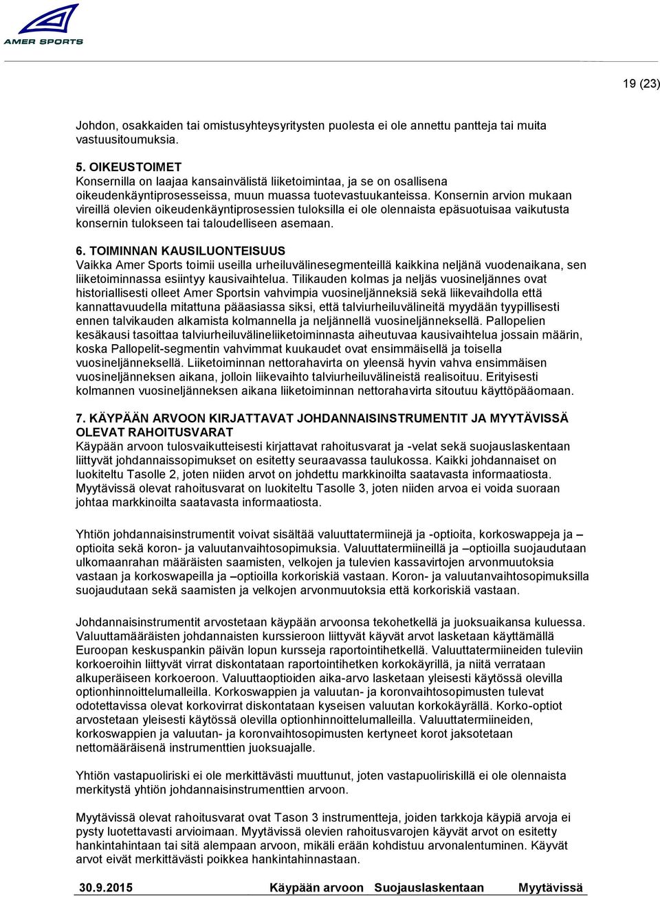 Konsernin arvion mukaan vireillä olevien oikeudenkäyntiprosessien tuloksilla ei ole olennaista epäsuotuisaa vaikutusta konsernin tulokseen tai taloudelliseen asemaan. 6.