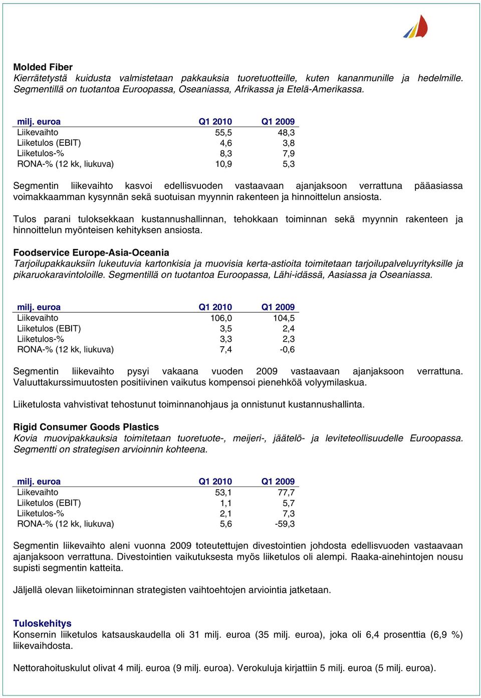 voimakkaamman kysynnän sekä suotuisan myynnin rakenteen ja hinnoittelun ansiosta.