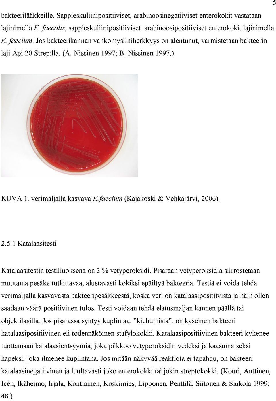 faecium (Kajakoski & Vehkajärvi, 2006). 2.5.1 Katalaasitesti Katalaasitestin testiliuoksena on 3 % vetyperoksidi.