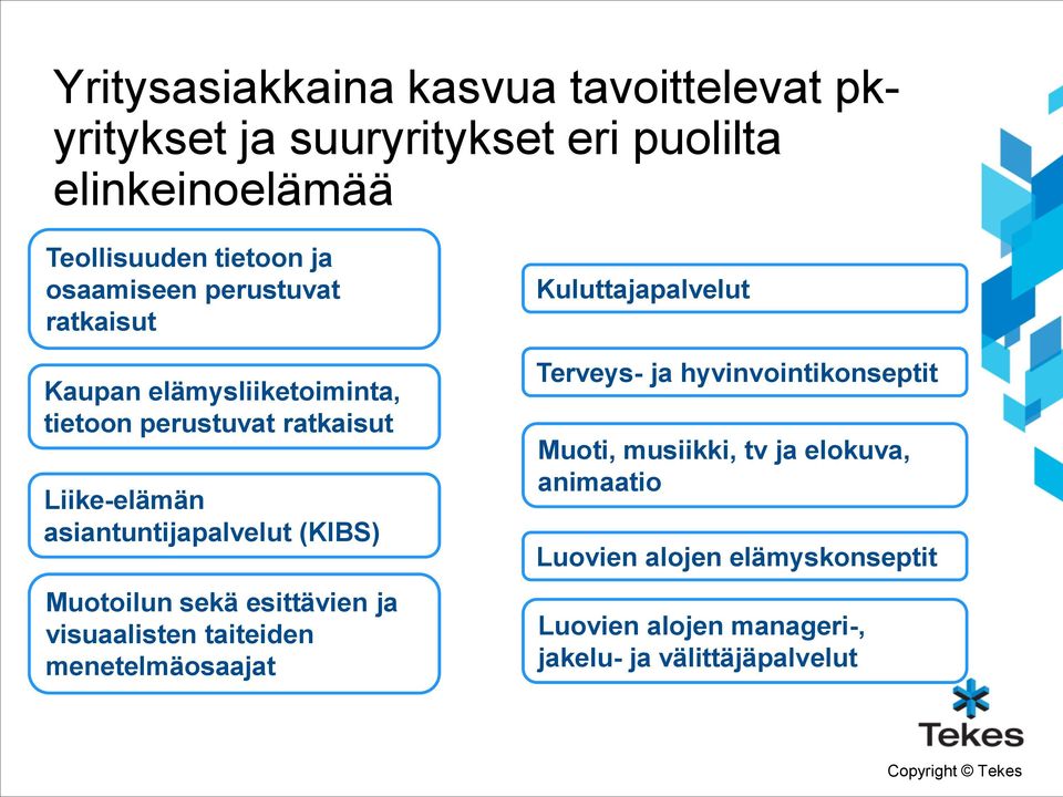 (KIBS) Muotoilun sekä esittävien ja visuaalisten taiteiden menetelmäosaajat Kuluttajapalvelut Terveys- ja