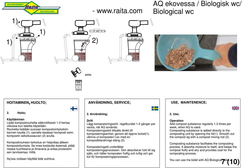 kompostin sekoitussauvan (2) avulla. Kompostirouheen tarkoitus on helpottaa jätteen kompostoitumista.