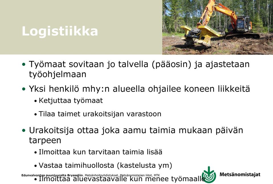 varastoon 7 Urakoitsija ottaa joka aamu taimia mukaan päivän tarpeen Ilmoittaa kun