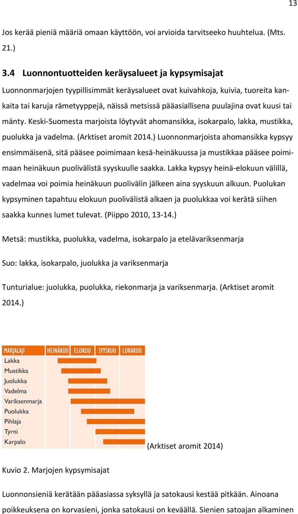 puulajina ovat kuusi tai mänty. Keski Suomesta marjoista löytyvät ahomansikka, isokarpalo, lakka, mustikka, puolukka ja vadelma. (Arktiset aromit 2014.