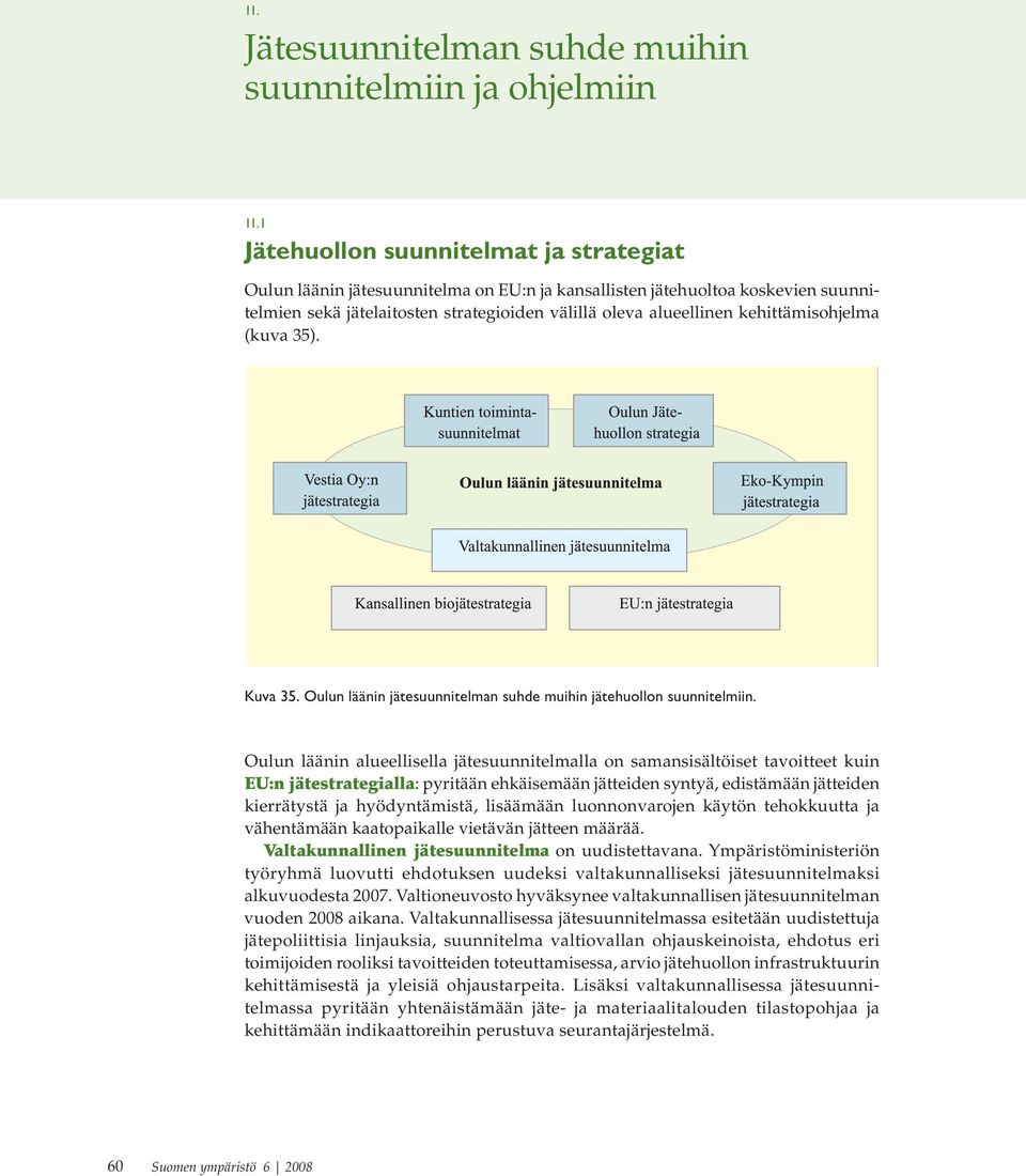 kehittämisohjelma (kuva 35). Kuva 35. Oulun läänin jätesuunnitelman suhde muihin jätehuollon suunnitelmiin.