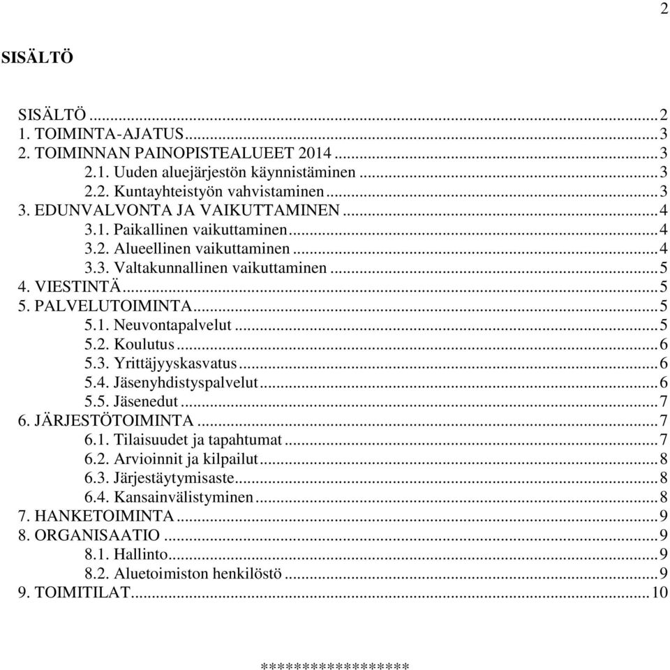 .. 5 5.2. Koulutus... 6 5.3. Yrittäjyyskasvatus... 6 5.4. Jäsenyhdistyspalvelut... 6 5.5. Jäsenedut... 7 6. JÄRJESTÖTOIMINTA... 7 6.1. Tilaisuudet ja tapahtumat... 7 6.2. Arvioinnit ja kilpailut.