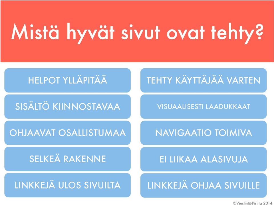 KIINNOSTAVAA VISUAALISESTI LAADUKKAAT OHJAAVAT OSALLISTUMAA