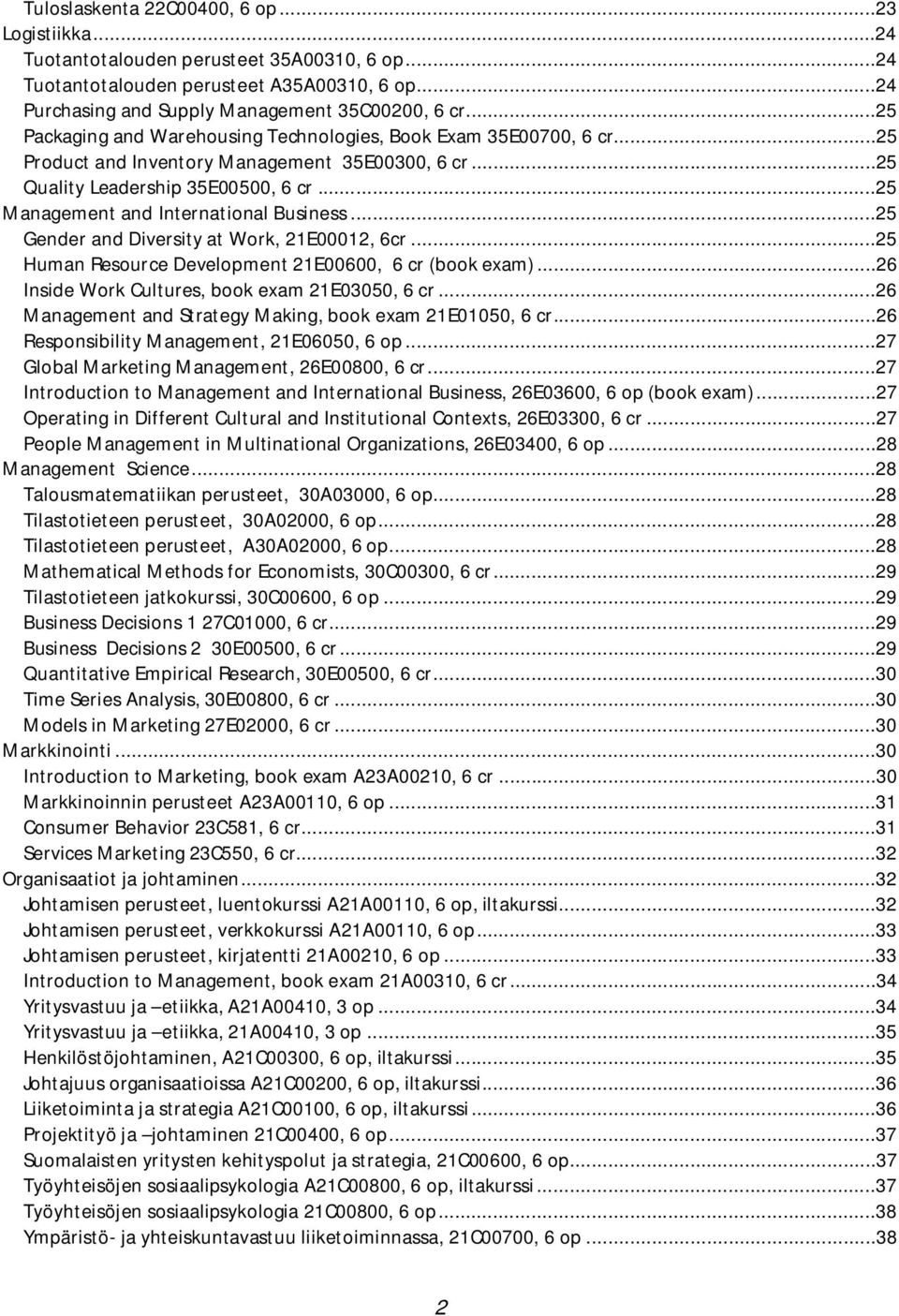 ..25 Management and International Business...25 Gender and Diversity at Work, 21E00012, 6cr...25 Human Resource Development 21E00600, 6 cr (book exam).