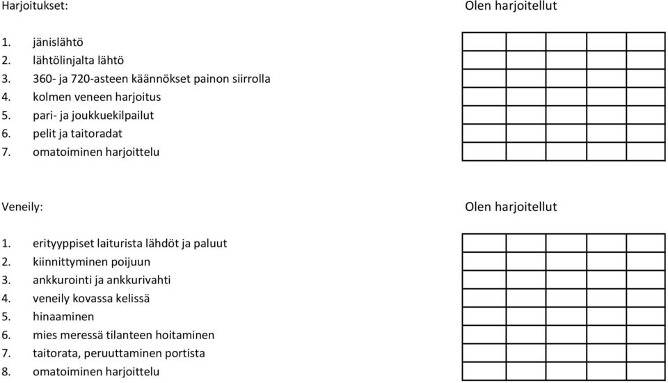 erityyppiset laiturista lähdöt ja paluut 2. kiinnittyminen poijuun 3. ankkurointi ja ankkurivahti 4.