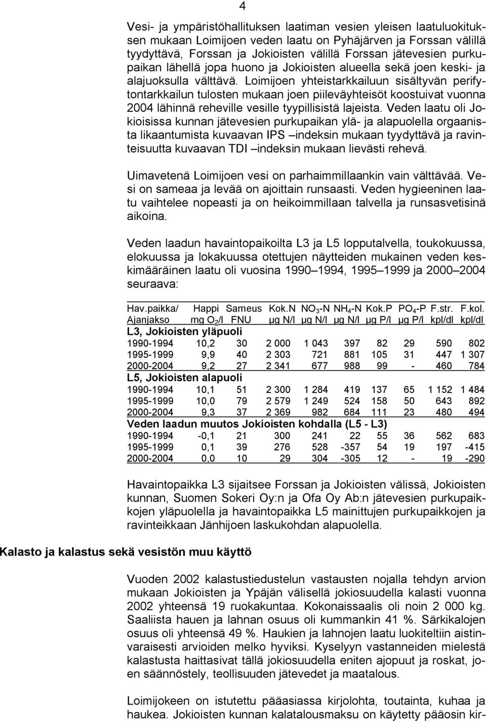 Loimijoen yhteistarkkailuun sisältyvän perifytontarkkailun tulosten mukaan joen piileväyhteisöt koostuivat vuonna 2004 lähinnä reheville vesille tyypillisistä lajeista.