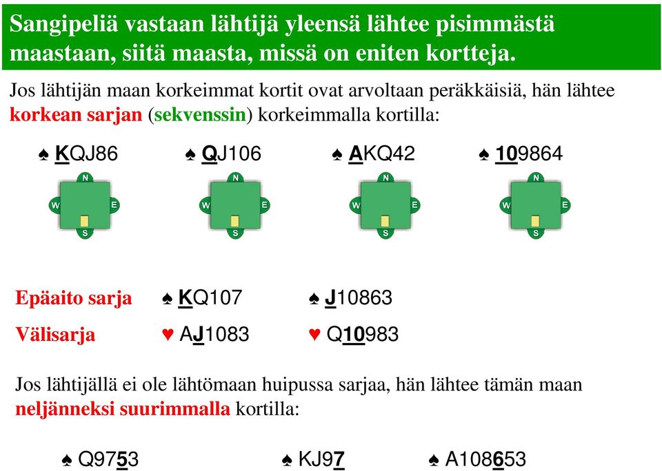 korkeimmalla kortilla: KQJ86 QJ106 AKQ42 109864 Epäaito sarja KQ107 J10863 Välisarja AJ1083 Q10983 Jos