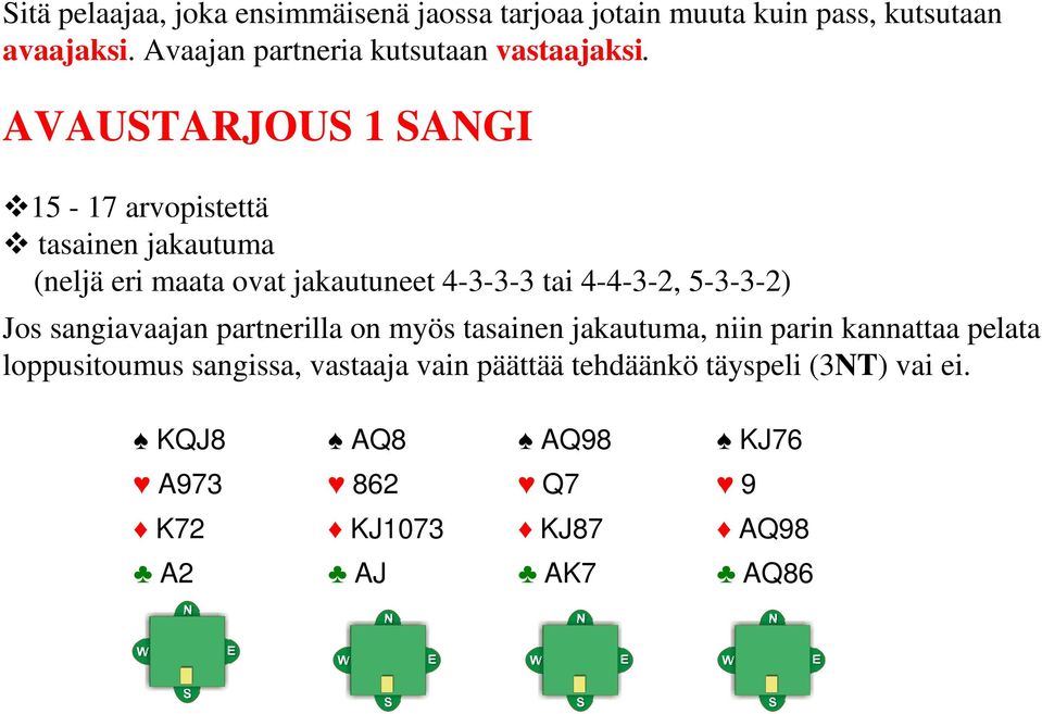 AVAUSTARJOUS 1 SANGI 15-17 arvopistettä tasainen jakautuma (neljä eri maata ovat jakautuneet 4-3-3-3 tai 4-4-3-2, 5-3-3-2)