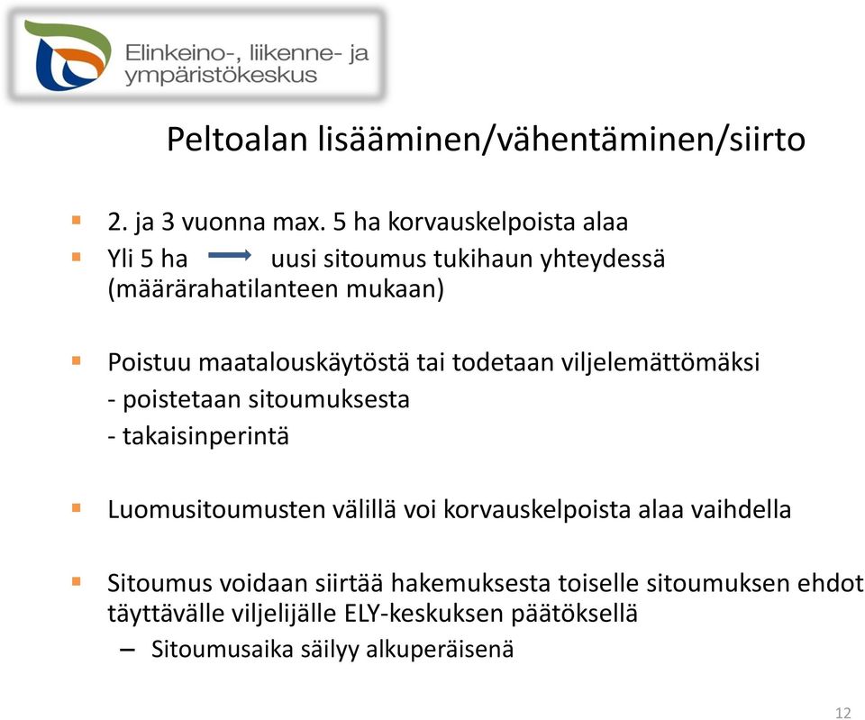 maatalouskäytöstä tai todetaan viljelemättömäksi - poistetaan sitoumuksesta - takaisinperintä Luomusitoumusten välillä