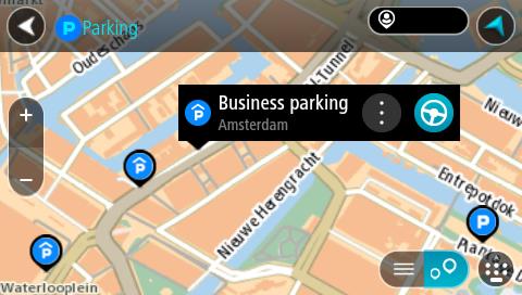 Voit muuttaa näyttöä siten, että siinä näkyy pysäköintipaikkojen luettelo, painamalla seuraavaa painiketta: Voit valita luettelosta pysäköintipaikan, jonka sijainti näkyy kartassa.