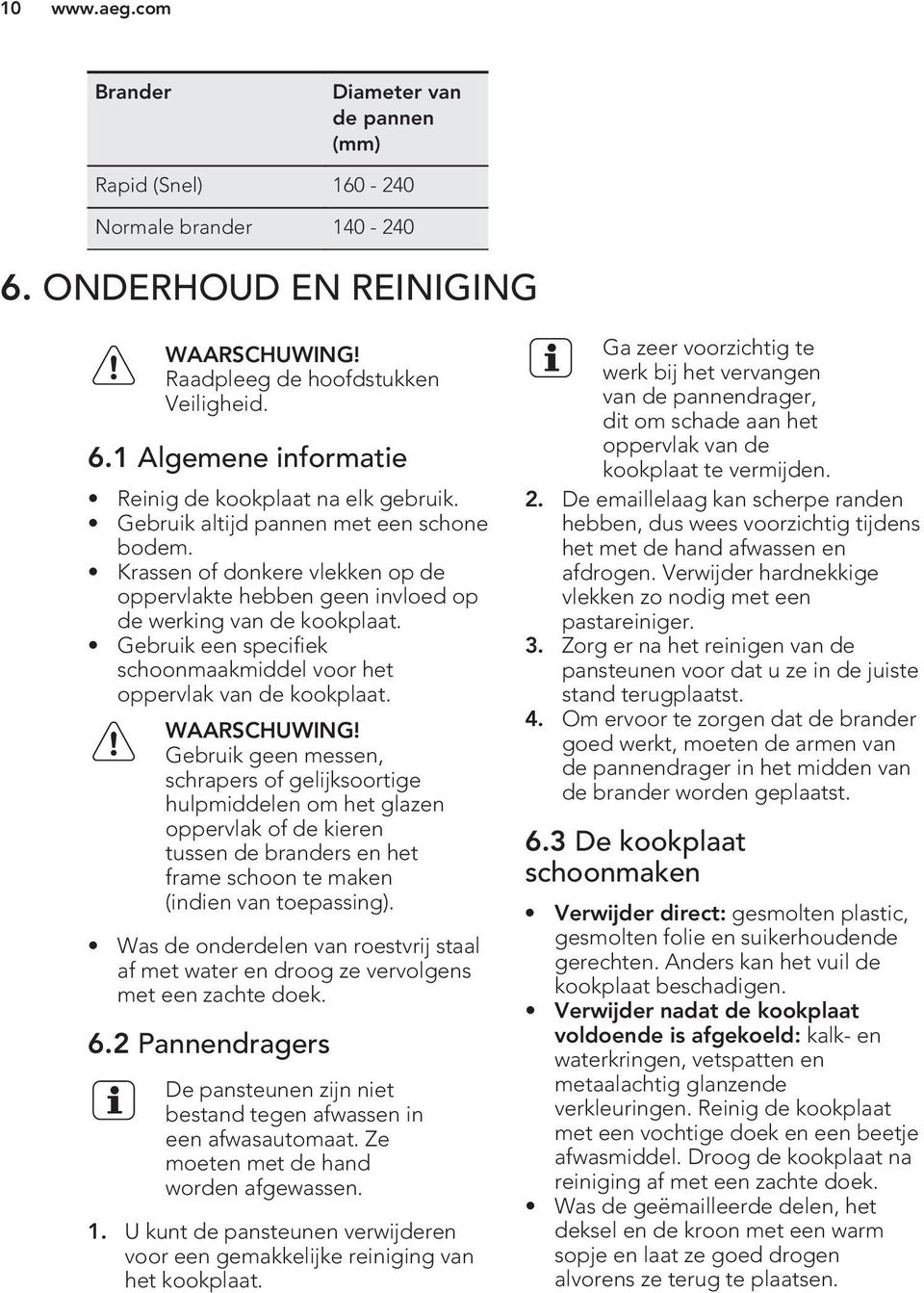 Gebruik een specifiek schoonmaakmiddel voor het oppervlak van de kookplaat. WAARSCHUWING!
