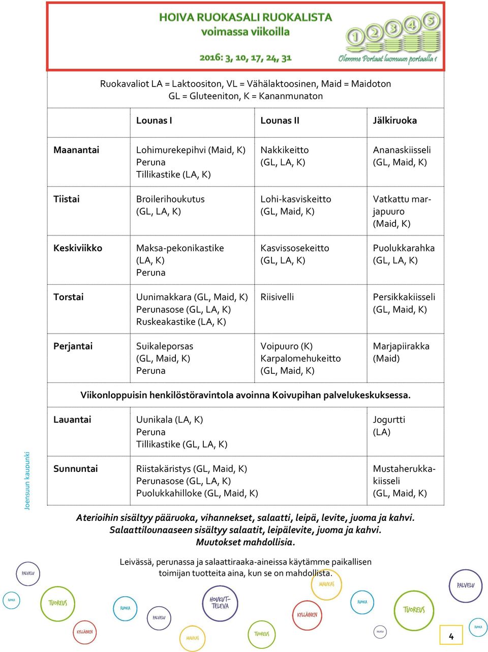 Uunimakkara sose Ruskeakastike Riisivelli Persikkakiisseli Suikaleporsas Voipuuro (K)