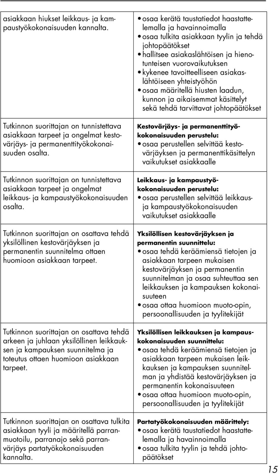 tehdä yksilöllinen kestovärjäyksen ja permanentin suunnitelma ottaen huomioon asiakkaan tarpeet.