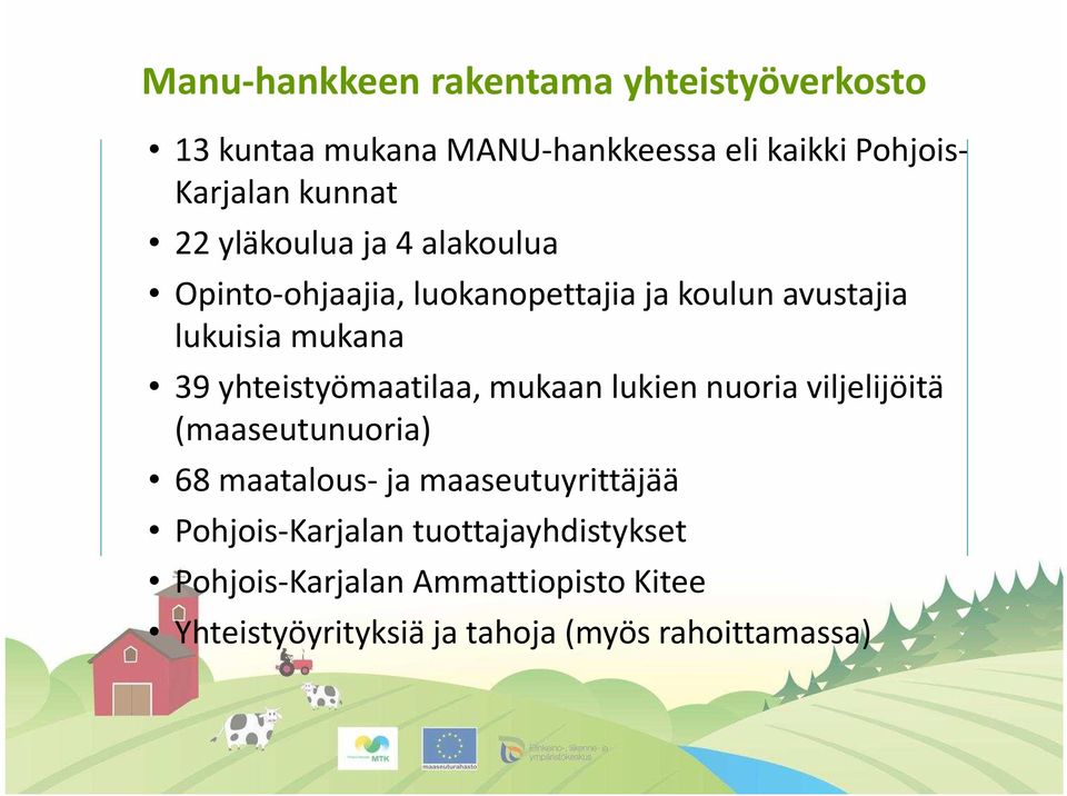 yhteistyömaatilaa, mukaan lukien nuoria viljelijöitä (maaseutunuoria) 68 maatalous- ja maaseutuyrittäjää