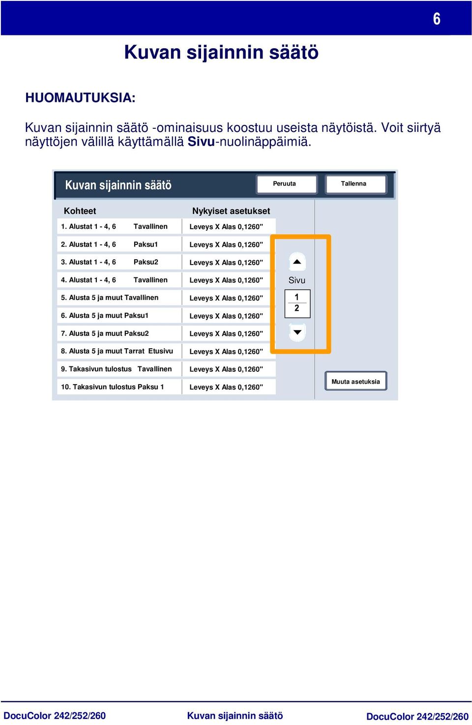 Alustat 1-4, 6 Paksu1 3. Alustat 1-4, 6 Paksu2 4. Alustat 1-4, 6 Tavallinen 5. Alusta 5 ja muut Tavallinen 6.