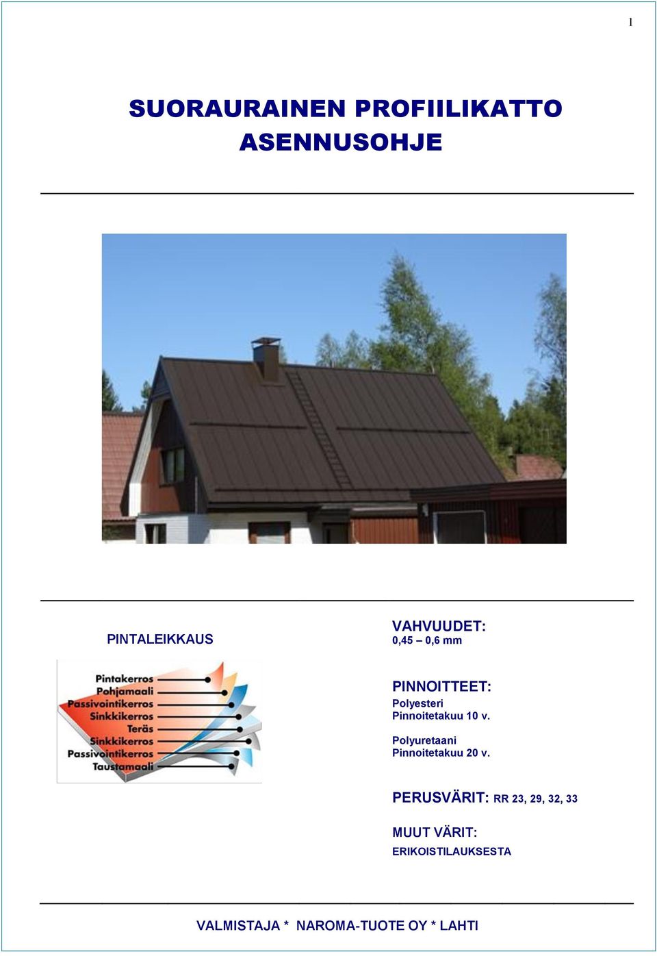 10 v. Polyuretaani Pinnoitetakuu 20 v.