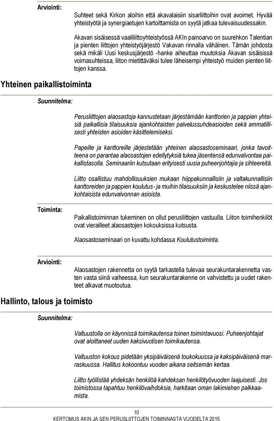 Tämän johdosta sekä mikäli Uusi keskusjärjestö -hanke aiheuttaa muutoksia Akavan sisäisissä voimasuhteissa, liiton mietittäväksi tulee läheisempi yhteistyö muiden pienten liittojen kanssa.