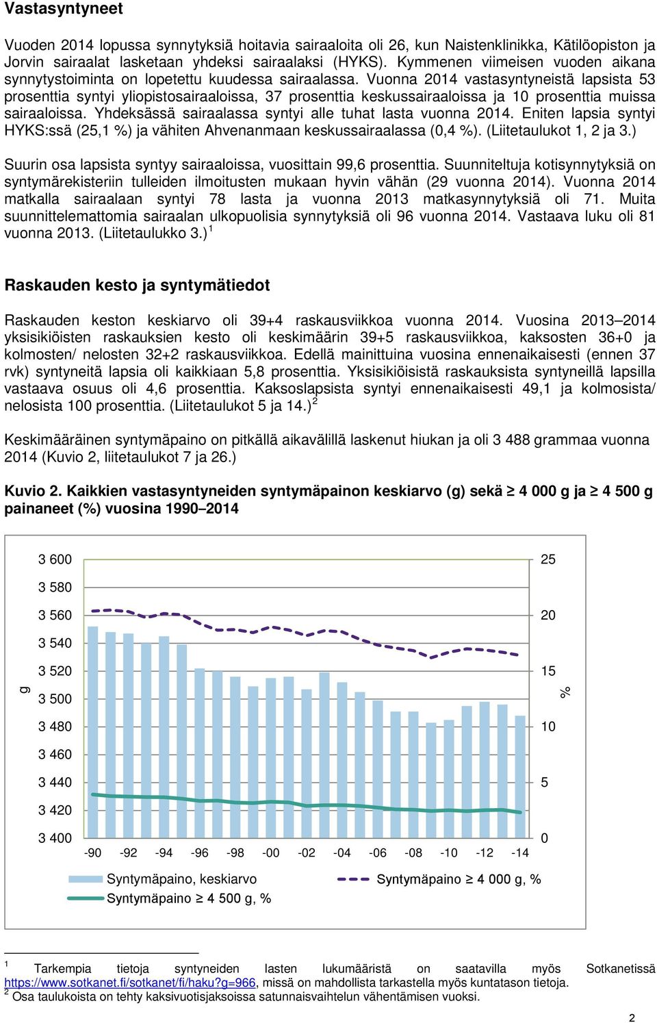 Vuonna 2014 vastasyntyneistä lapsista 53 prosenttia syntyi yliopistosairaaloissa, 37 prosenttia keskussairaaloissa ja 10 prosenttia muissa sairaaloissa.