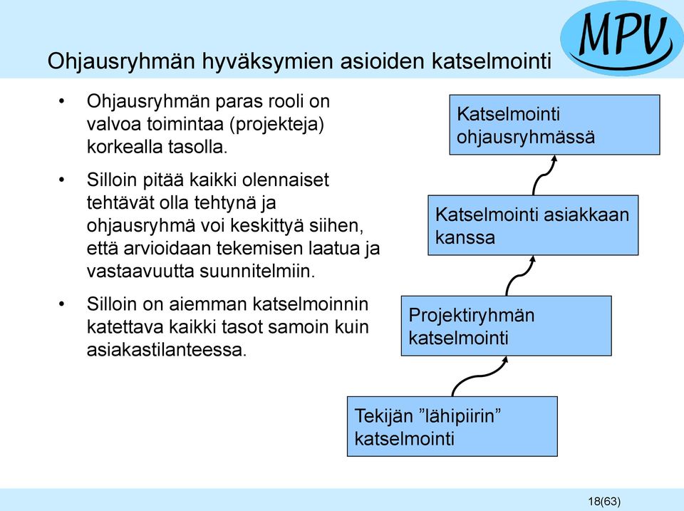 laatua ja vastaavuutta suunnitelmiin.